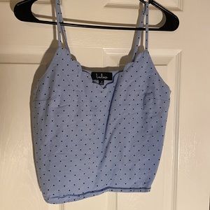 Lulu’s Light Blue Polka Dot Scalloped Crop Top, women’s SMALL